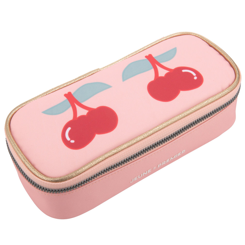 A plain pencil box, varnished with Jeune Premier designs, with a selection of elastic bands on the lid to store your favorite pens.