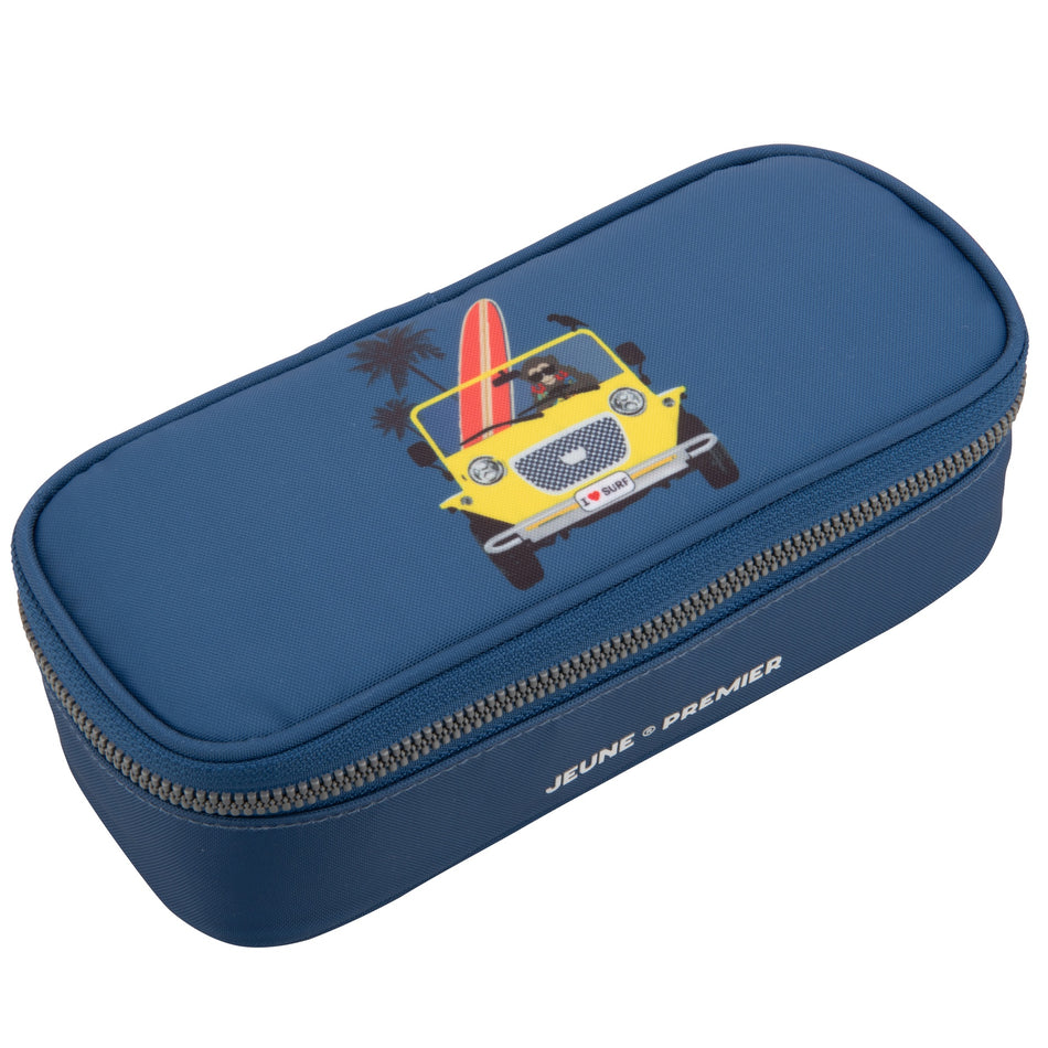 A plain pencil box, varnished with Jeune Premier designs, with a selection of elastic bands on the lid to store your favorite pens.