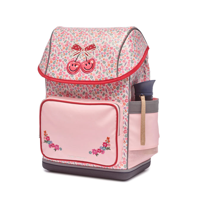 Ergomaxx Set Berry Cute for girls with ergonomic school backpack, city bag, pencil case and filled pencil case in floral pink cherry design