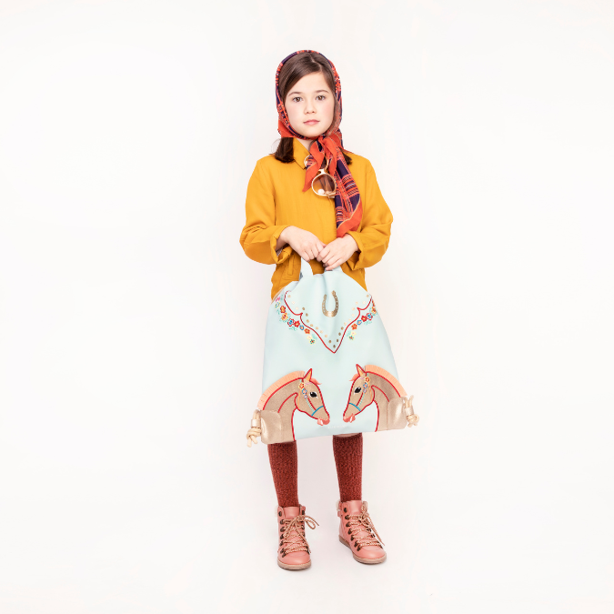 Check out the multifunctional Jeune Premier City Bag Cavalerie Florale that can be used as a swimming bag, sports bag or fashion accessory. Horse girls will love the baby blue Cavalerie Florale design.