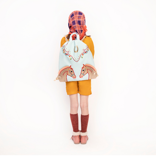 Check out the multifunctional Jeune Premier City Bag Cavalerie Florale that can be used as a swimming bag, sports bag or fashion accessory. Horse girls will love the baby blue Cavalerie Florale design.