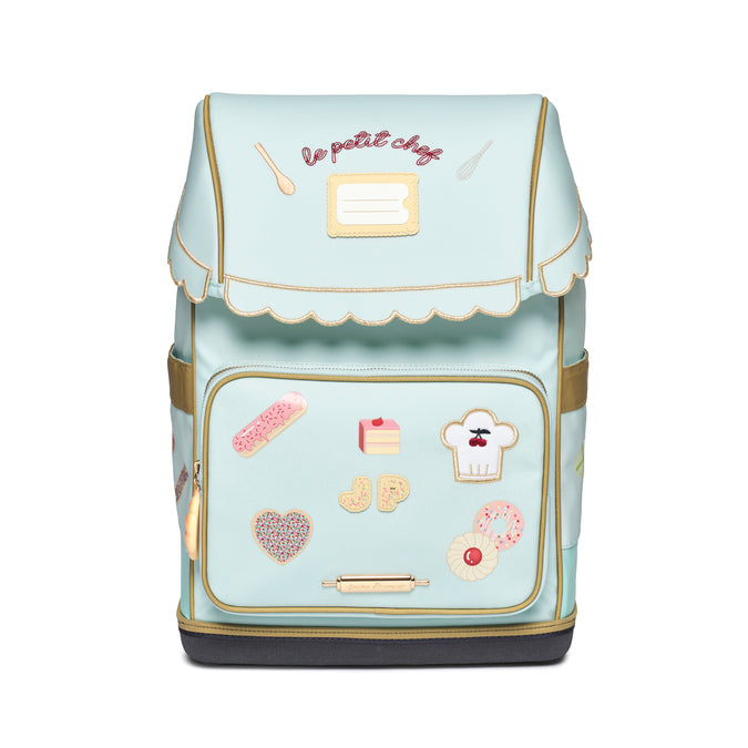 Ergomaxx Le Petit Chef ergonomic school backpack in baby blue with pastry chef design for girls ages 6-10