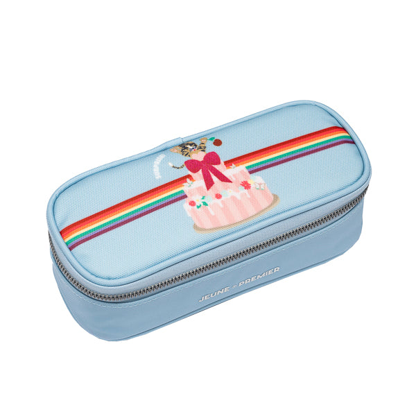 A plain pencil box, varnished with Jeune Premier designs, with a selection of elastic bands on the lid to store your favorite pens.
