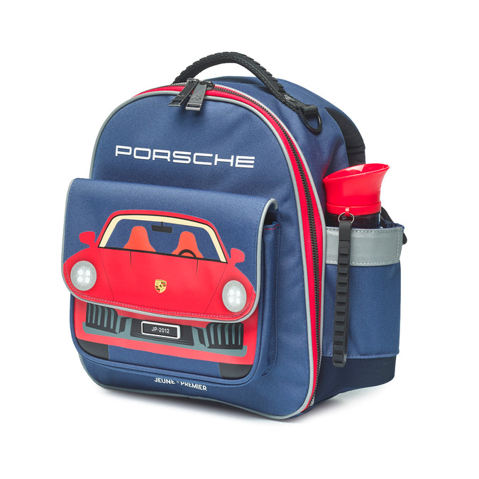 Jeune Premier Ralphie toddler backpack Porsche - side view with water bottle