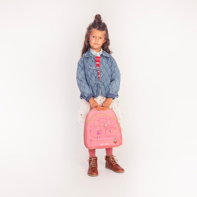 Ralphie Candy backpack by Jeune Premier, a pink toddler backpack for girls starting daycare or preschool