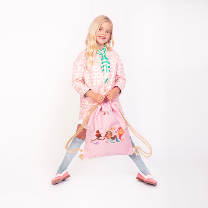 City Bag Mermaids by Jeune Premier – pink girls’ gym and swim bag with embroidered mermaids design
