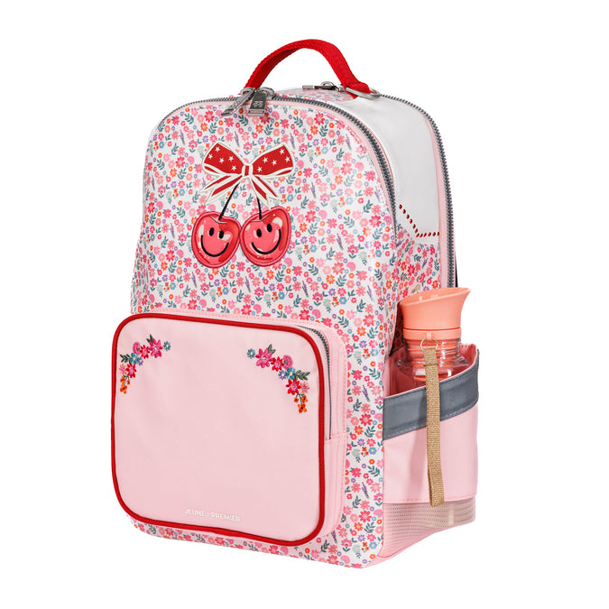 Jeune Premier New Bobbie Berry Cute – ergonomic school backpack for girls aged 6+, pink berry print, made from recycled materials