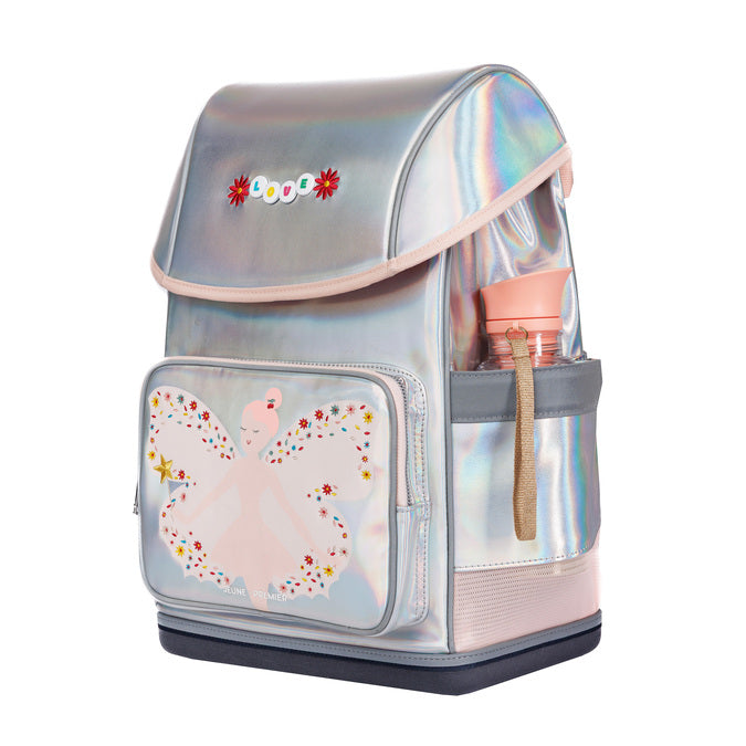 Metallic Ergomaxx Magic Elf ergonomic backpack by Jeune Premier with fairy illustration for girls from first grade