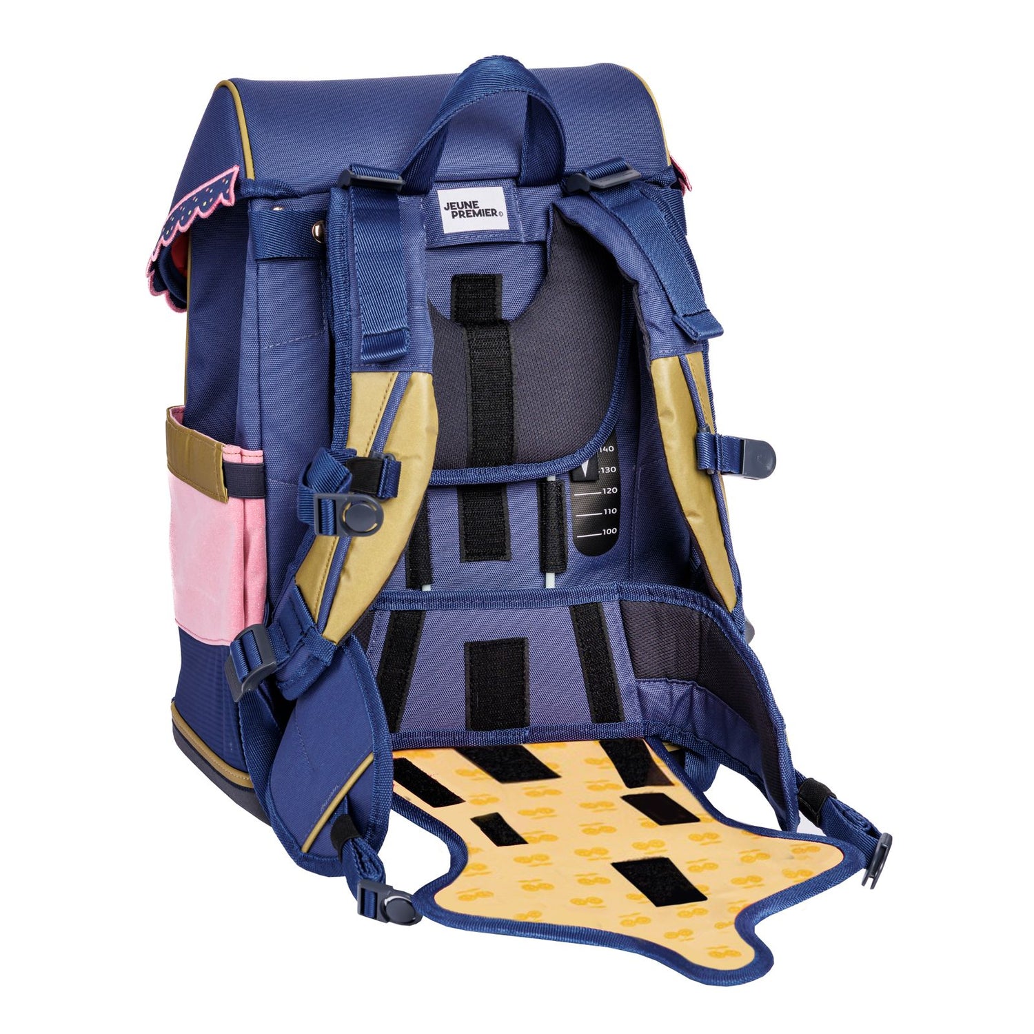 Dark blue Ergomaxx Disco Dip ergonomic backpack by Jeune Premier with colorful ice cream illustrations for girls from first grade