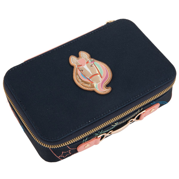 Filled, trendy pencil case with two separate lockable compartments, in collaboration with Staedtler®. Horse girls will love the Jeune Premier "Cavalier Couture" design.