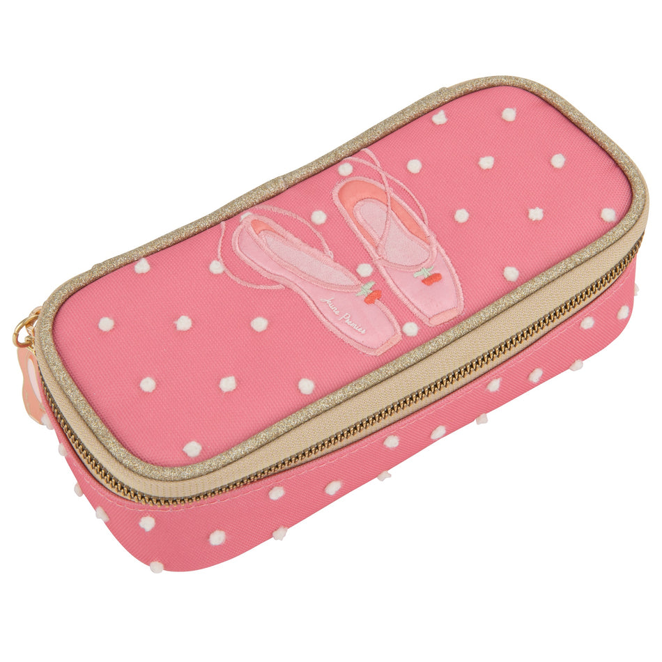 A plain pencil box, varnished with Jeune Premier designs, with a selection of elastic bands on the lid to store your favorite pens. The Ballerina print is ideal for little ballerinas and pinklovers!