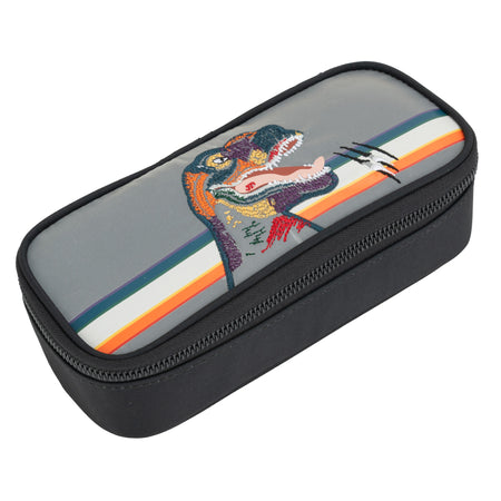 A plain pencil box, varnished with Jeune Premier designs, with a selection of elastic bands on the lid to store your favorite pens. The "Reflectosaurus" print is ideal for dinolovers. 