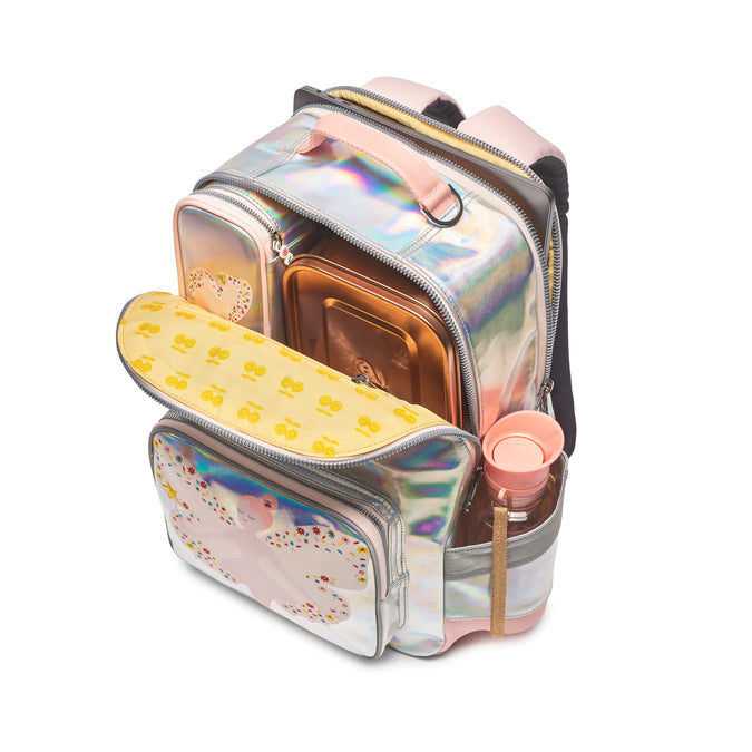 Jeune Premier New Bobbie Magic Elf – ergonomic school backpack for girls aged 6+, pastel pink design, made from recycled materials, inside view