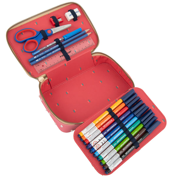 Filled, trendy pencil case with two separate lockable compartments, in collaboration with Staedtler®. The Jeune Premier "Pegasus" print is ideal for fashionistas who love rainbows & unicorns.