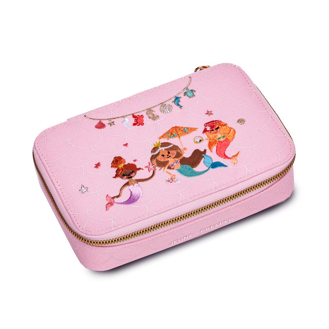 Jeune Premier Pencil Box Filled Mermaids with embroidered mermaids and stationery inside