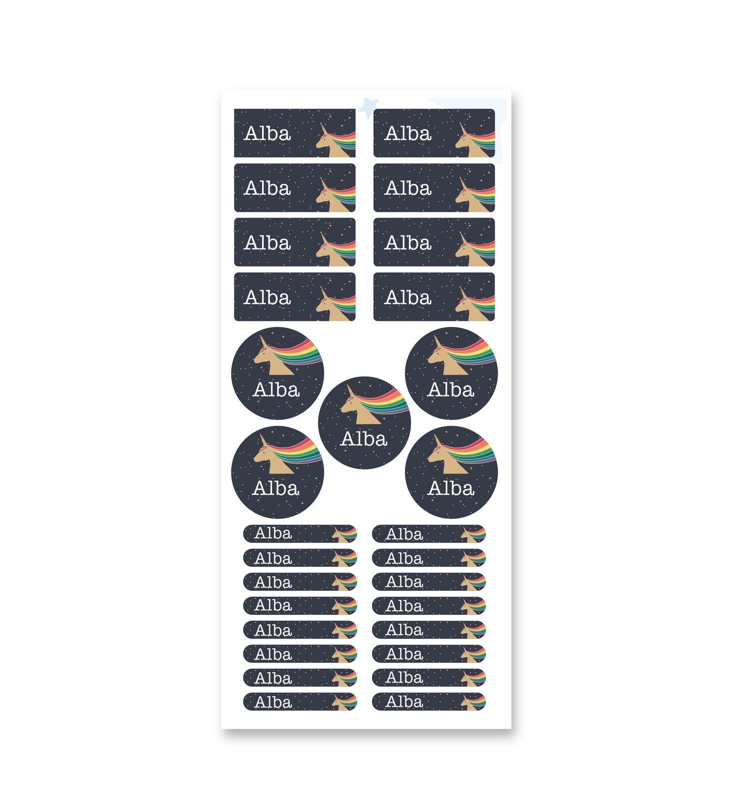 Name Label Set - Unicorn Gold