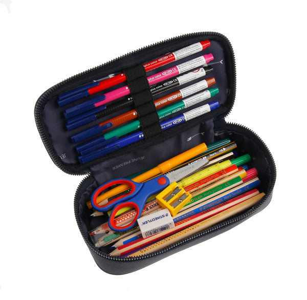 A plain pencil box, varnished with Jeune Premier designs, with a selection of elastic bands on the lid to store your favorite pens. The navy blue "Mr. Gadget" design full of cool gadgets is Jeune Premier's all-time bestseller for boys.